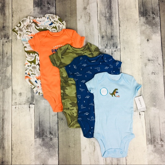 Carter’s 5 Pack Boys Short Sleeve Bodysuits Dino - Picture 1 of 6